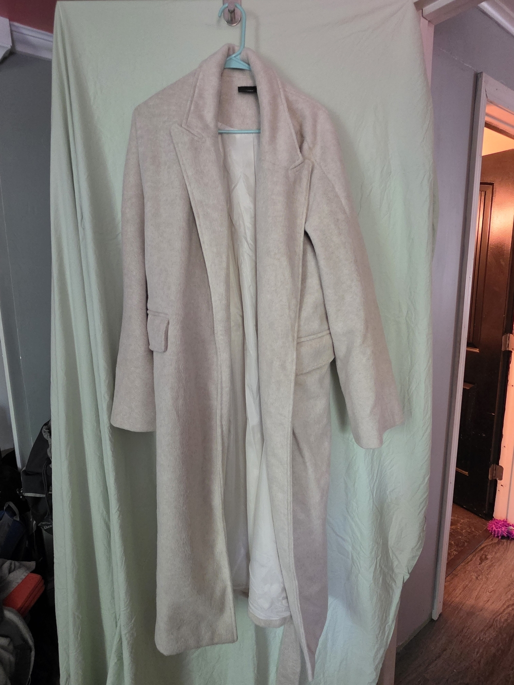 Womens Long Cream Faux Wool Blanket Overcoat